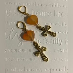 NEW Carnelian gemstones cross earrings